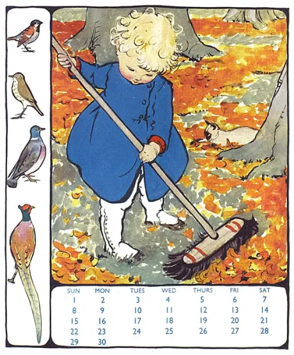 Framed Print : Child sweeping autumn leaves by Muriel Dawson Framed Print : Child sweeping autumn leaves by Muriel Dawson