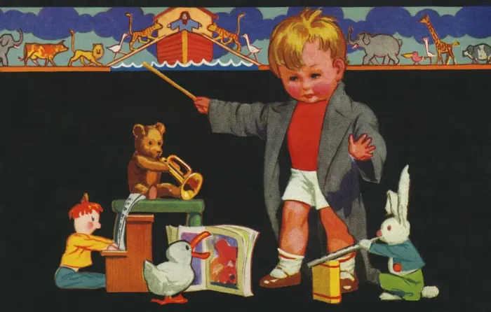 Framed Print : Children. Small boy conducting toy orchestra. Date: circa 1925 Framed Print : Children. Small boy conducting toy orchestra. Date: circa 1925