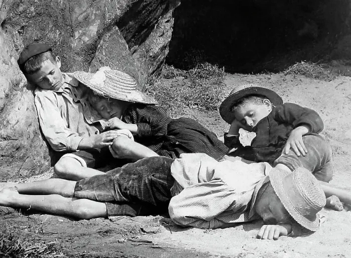 Framed Print : Children asleep on the beach Victorian period Framed Print : Children asleep on the beach Victorian period