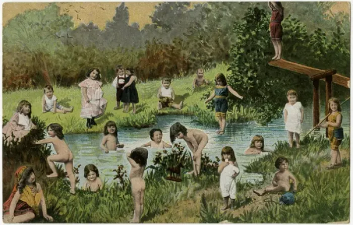 Framed Print : Children / Bathe / Stream Framed Print : Children / Bathe / Stream