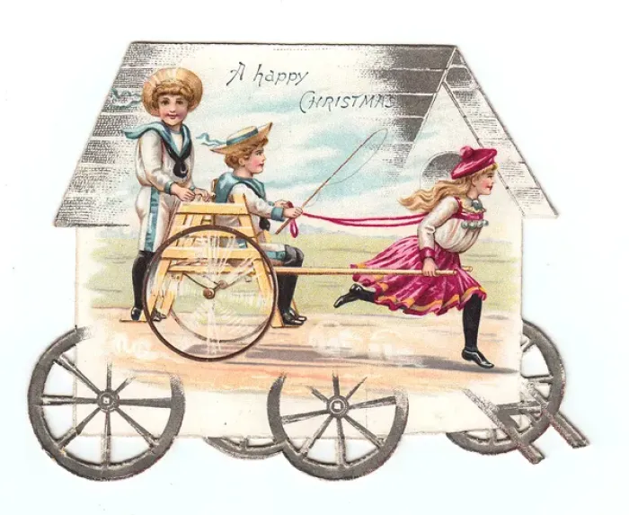 Framed Print : Children on a bathing hut-shaped Christmas card Framed Print : Children on a bathing hut-shaped Christmas card