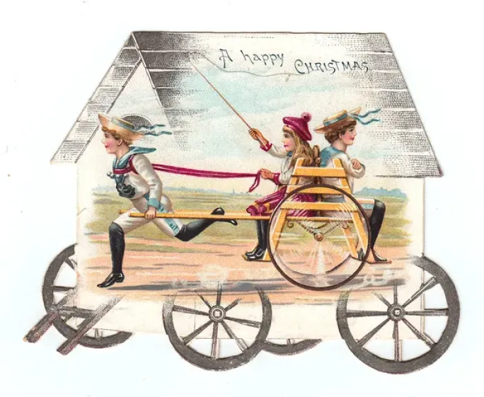 Framed Print : Children on a bathing hut-shaped Christmas card Framed Print : Children on a bathing hut-shaped Christmas card