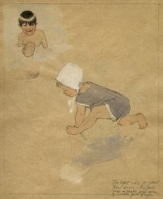 Framed Print : Two children on a beach by Muriel Dawson Framed Print : Two children on a beach by Muriel Dawson