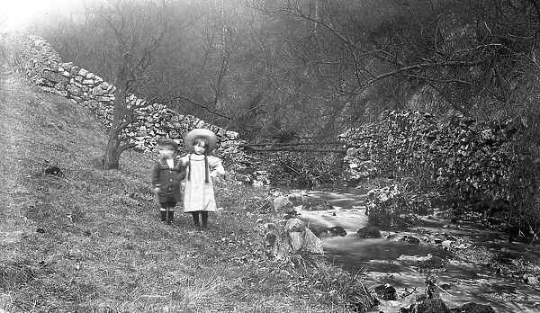 Two children at Berry-me-wick, typical Edwardian clothing