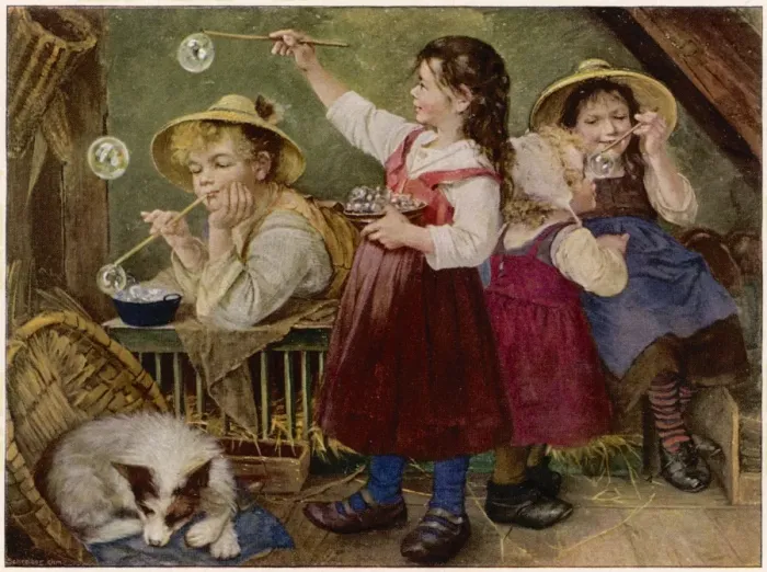 Framed Print : Children Blowing Bubbles Framed Print : Children Blowing Bubbles
