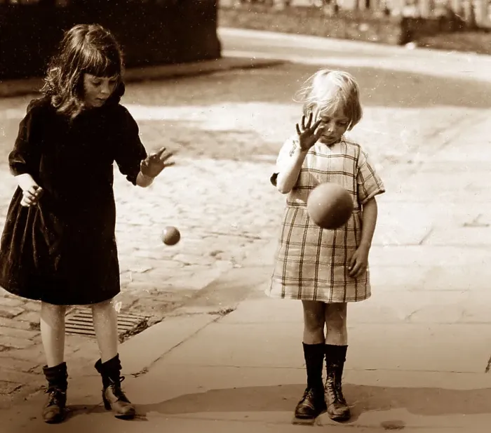 Framed Print : Children bouncing balls, early 1900s Framed Print : Children bouncing balls, early 1900s