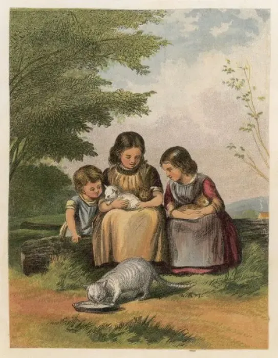 Framed Print : Children and Cats 1850S Framed Print : Children and Cats 1850S