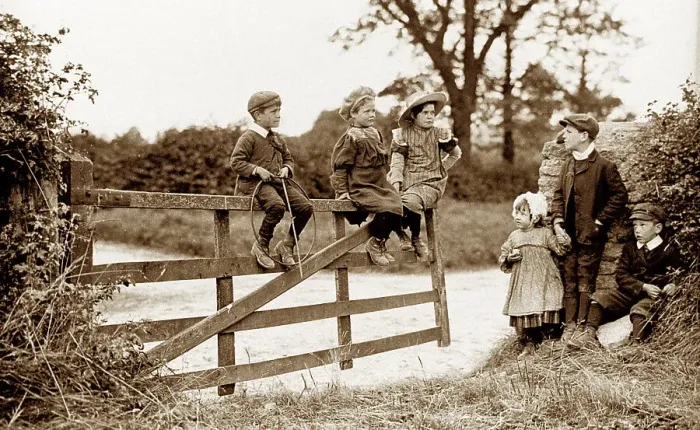 Framed Print : Children chatting on a gate Framed Print : Children chatting on a gate