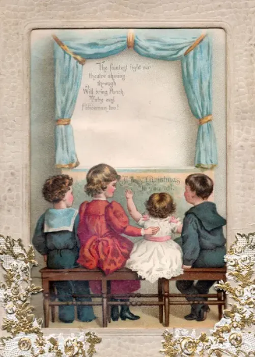 Framed Print : Four children on a Christmas card Framed Print : Four children on a Christmas card