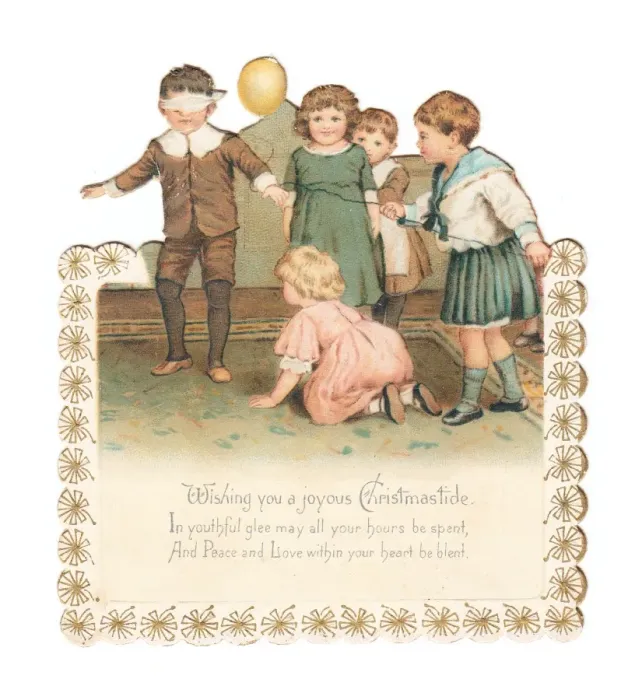 Framed Print : Five children on a cutout Christmas card Framed Print : Five children on a cutout Christmas card