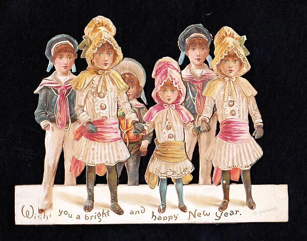 Six children on a cutout New Year card