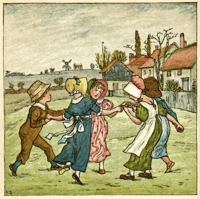 Framed Print : Children dancing in a ring on village green Framed Print : Children dancing in a ring on village green