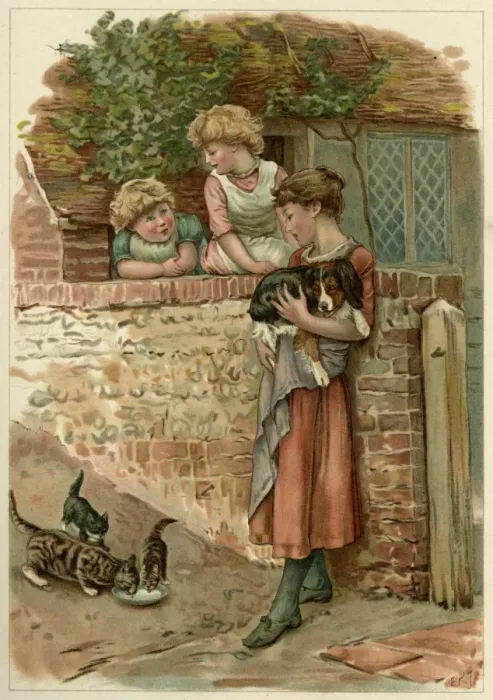 Framed Print : Children, Dog, Cats Framed Print : Children, Dog, Cats