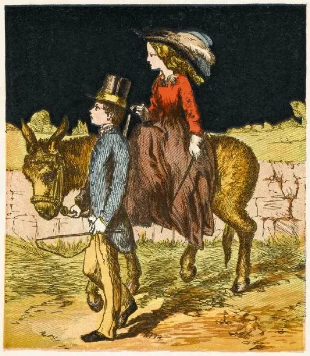 Framed Print : Children & Donkey 1867 Framed Print : Children & Donkey 1867