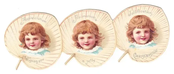 Framed Print : Three children on fans on a cutout Christmas card Framed Print : Three children on fans on a cutout Christmas card