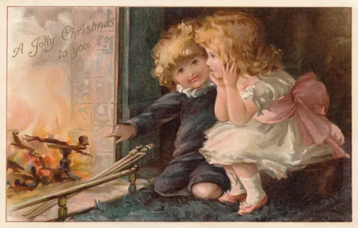 Framed Print : Children by the fireside Framed Print : Children by the fireside