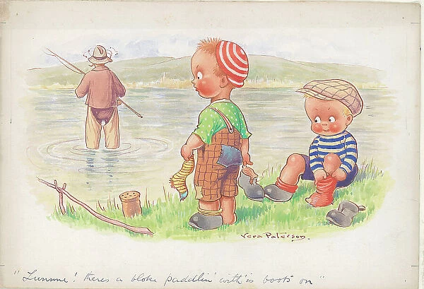 Children fishing - humorous card