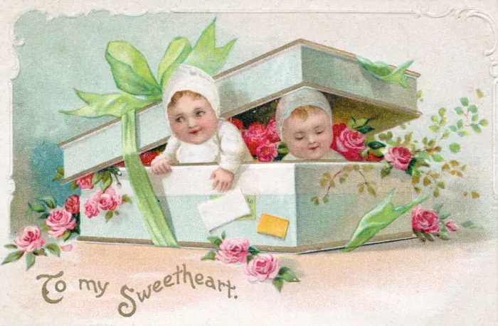 Framed Print : Children and flowers on a Valentine postcard Framed Print : Children and flowers on a Valentine postcard