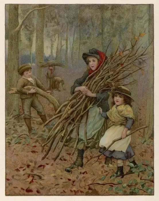 Framed Print : Children Gather Wood 19C Framed Print : Children Gather Wood 19C