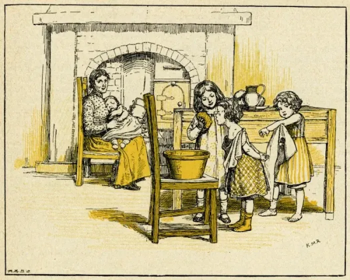Framed Print : Children helping mother in the kitchen Framed Print : Children helping mother in the kitchen