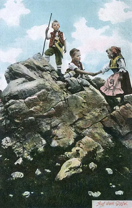 Framed Print : Three children on a high rock, Switzerland Framed Print : Three children on a high rock, Switzerland