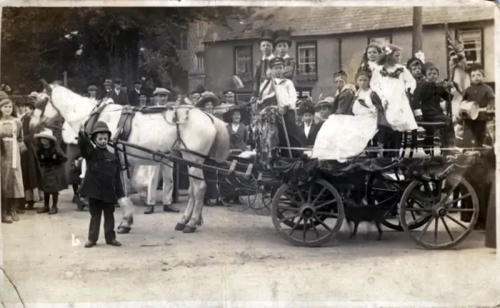Framed Print : Children on Horse-drawn Carnival Float, Unknown Location Framed Print : Children on Horse-drawn Carnival Float, Unknown Location