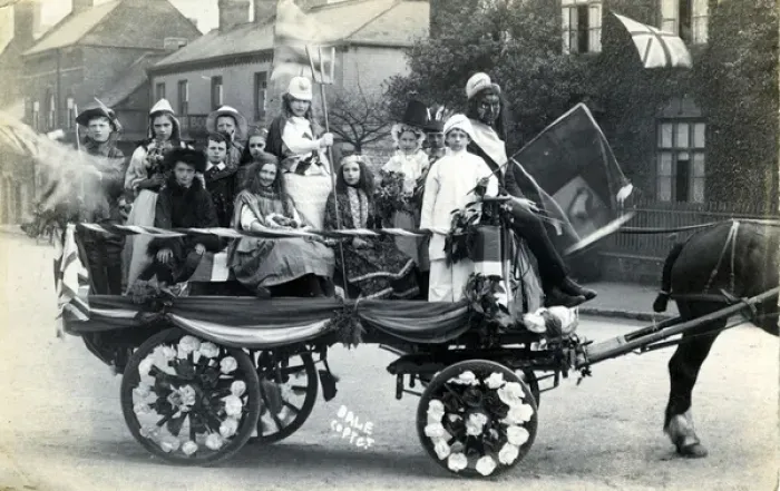 Framed Print : Children on Horse-drawn Carnival Float, Unknown Location Framed Print : Children on Horse-drawn Carnival Float, Unknown Location