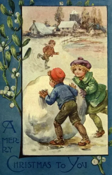 Framed Print : Children with a huge snowball at Christmas Framed Print : Children with a huge snowball at Christmas
