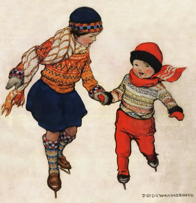 Framed Print : Children Ice Skating by Jessie Willcox Smith Framed Print : Children Ice Skating by Jessie Willcox Smith