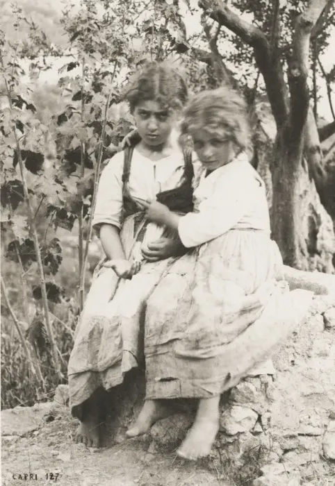 Framed Print : Two children on the island of Capri, Italy, young girls Framed Print : Two children on the island of Capri, Italy, young girls