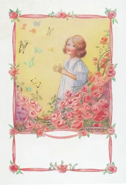 Framed Print : Children- June. Summer, roses and butterflies Framed Print : Children- June. Summer, roses and butterflies