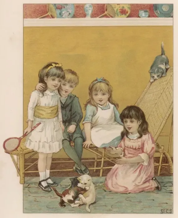 Framed Print : Children and Kittens Framed Print : Children and Kittens