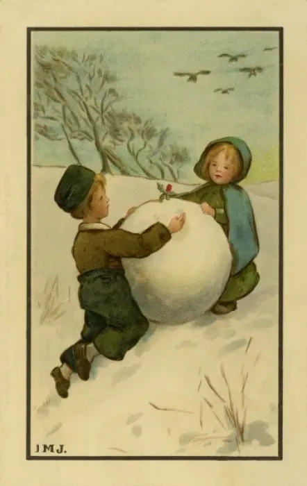 Framed Print : Two children with a large snowball Framed Print : Two children with a large snowball