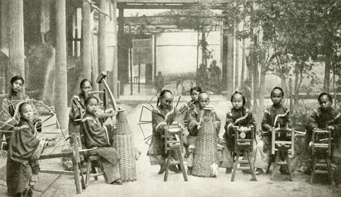 Framed Print : Children making baskets, Hong Kong Framed Print : Children making baskets, Hong Kong