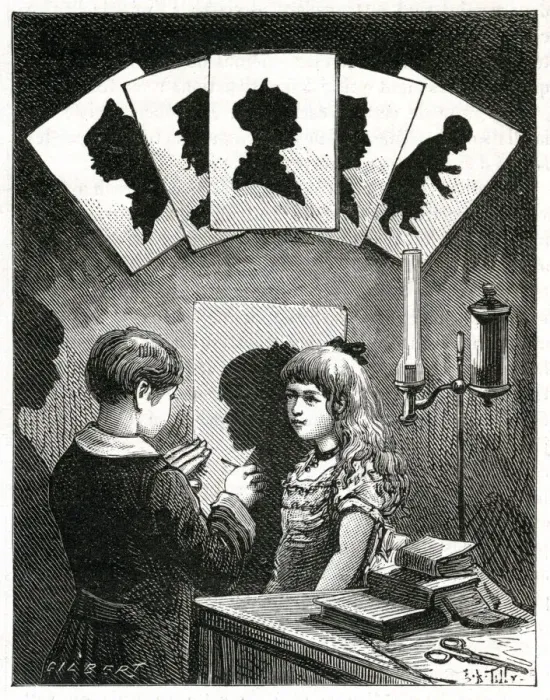 Framed Print : Children making silhouette portraits 1885 Framed Print : Children making silhouette portraits 1885