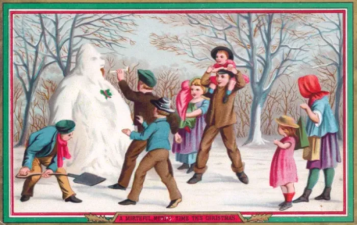 Framed Print : Children making a snowman on a Christmas card Framed Print : Children making a snowman on a Christmas card