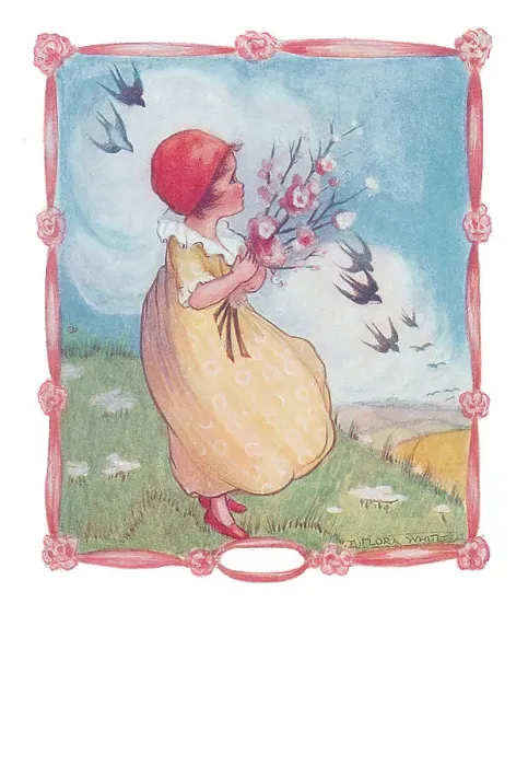 Framed Print : Children - May. Summer, flowers and swallows Framed Print : Children - May. Summer, flowers and swallows