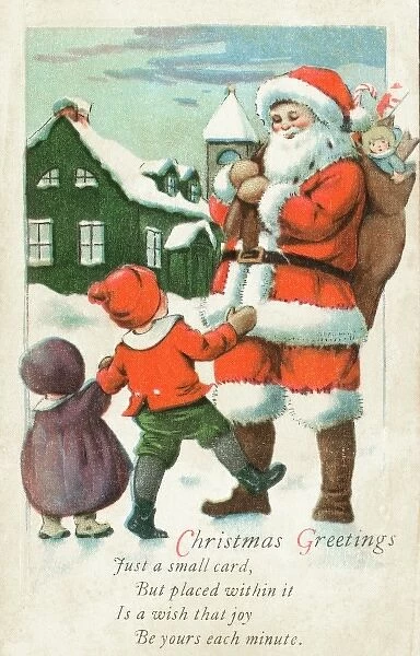 Two children meet Father Christmas in the snow