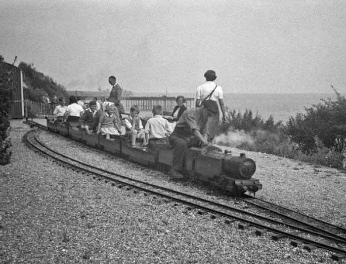 Framed Print : Children on miniature train at seaside Framed Print : Children on miniature train at seaside