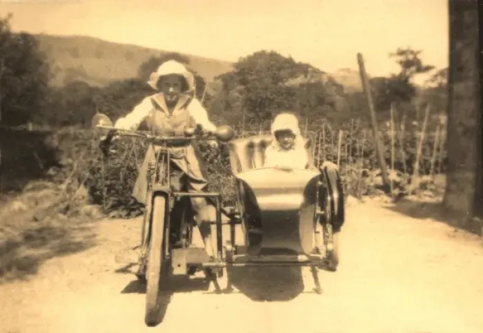 Framed Print : Children in motorcycle and side car Framed Print : Children in motorcycle and side car