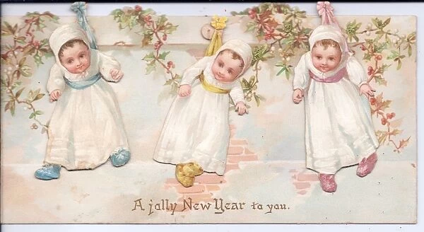 Three children on a movable New Year card