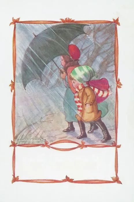 Framed Print : Children - November. Winter, walking through rain Framed Print : Children - November. Winter, walking through rain