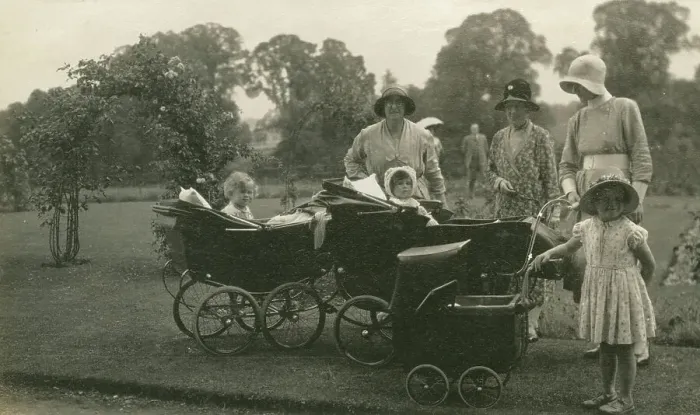Framed Print : Children with their nurses and prams at Oddington House Framed Print : Children with their nurses and prams at Oddington House