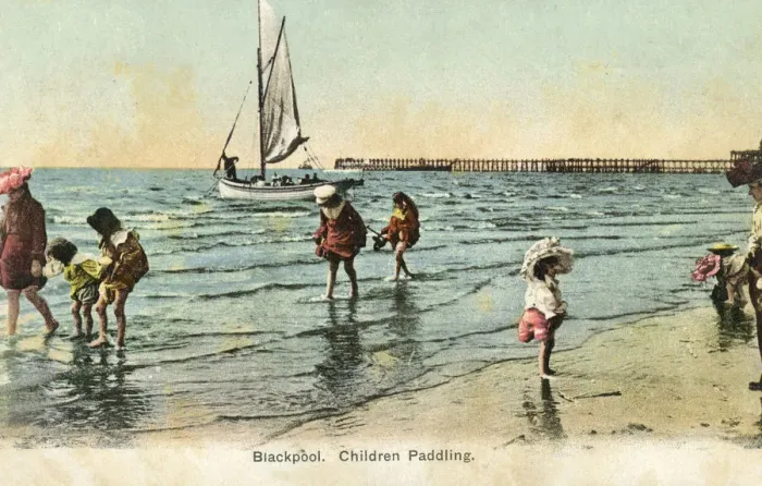 Framed Print : Children paddling in the sea - Blackpool Beach Framed Print : Children paddling in the sea - Blackpool Beach