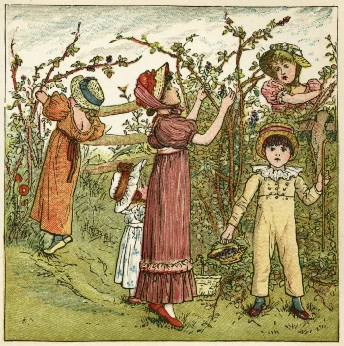 Framed Print : Five children picking blackberries Framed Print : Five children picking blackberries