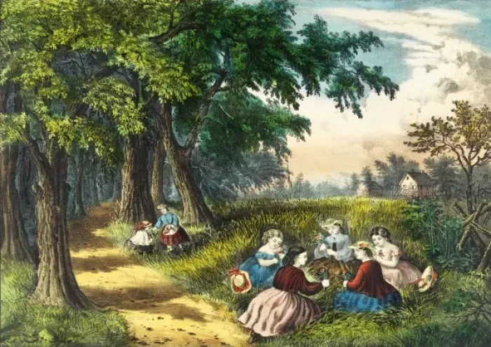 Framed Print : Children picking flowers in the forest Framed Print : Children picking flowers in the forest