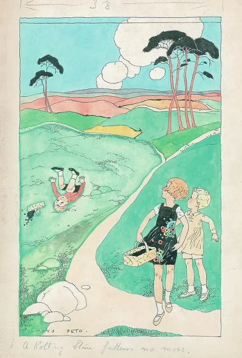 Framed Print : Children picking fruit, one fallen over Framed Print : Children picking fruit, one fallen over