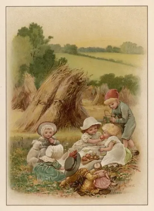 Framed Print : Children Picnic in Field Framed Print : Children Picnic in Field