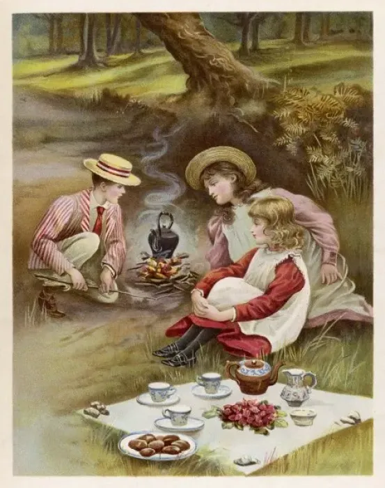 Framed Print : Children Picnic in Woods Framed Print : Children Picnic in Woods