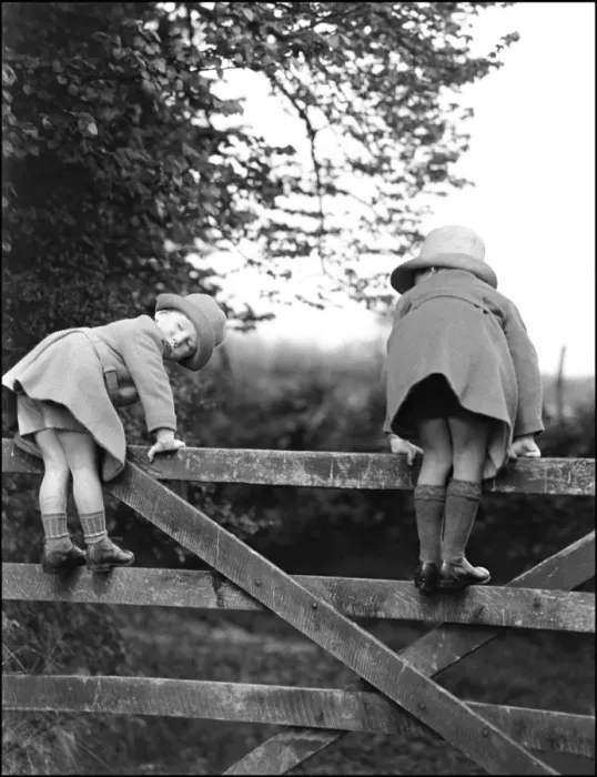 Framed Print : Two children play on a fence - Devon Framed Print : Two children play on a fence - Devon